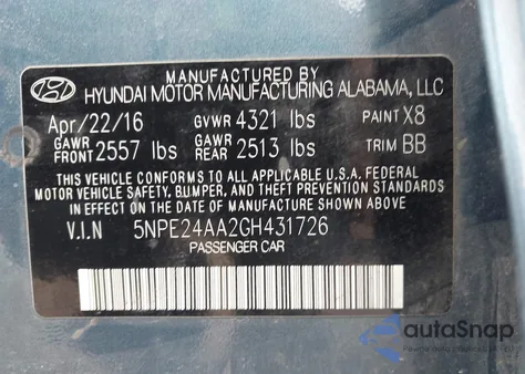 2016 Hyundai Sonata Eco z USA, uszkodzony, nr VIN 5NPE24AA2GH431726